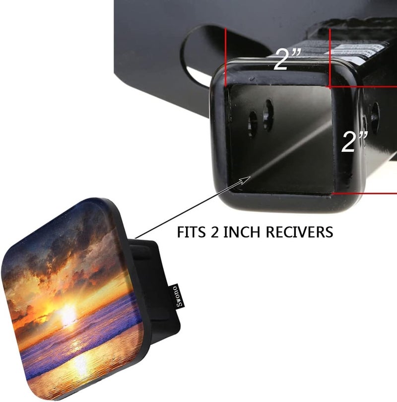 Swono Sunset Oversea Trailer Hitch Cover Plug Tropical Ocean Beach Sunlight Reflect Sea Water Hitch Protector Cover, 2" Inch Tow Rear Hitch Tube Cover Plug Cap for Pickup Trucks Cars SUVs - Image 3